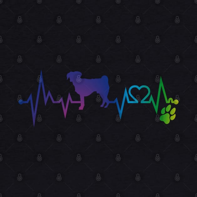 Puggle Colorful Heartbeat, Heart & Dog Paw by kimoufaster